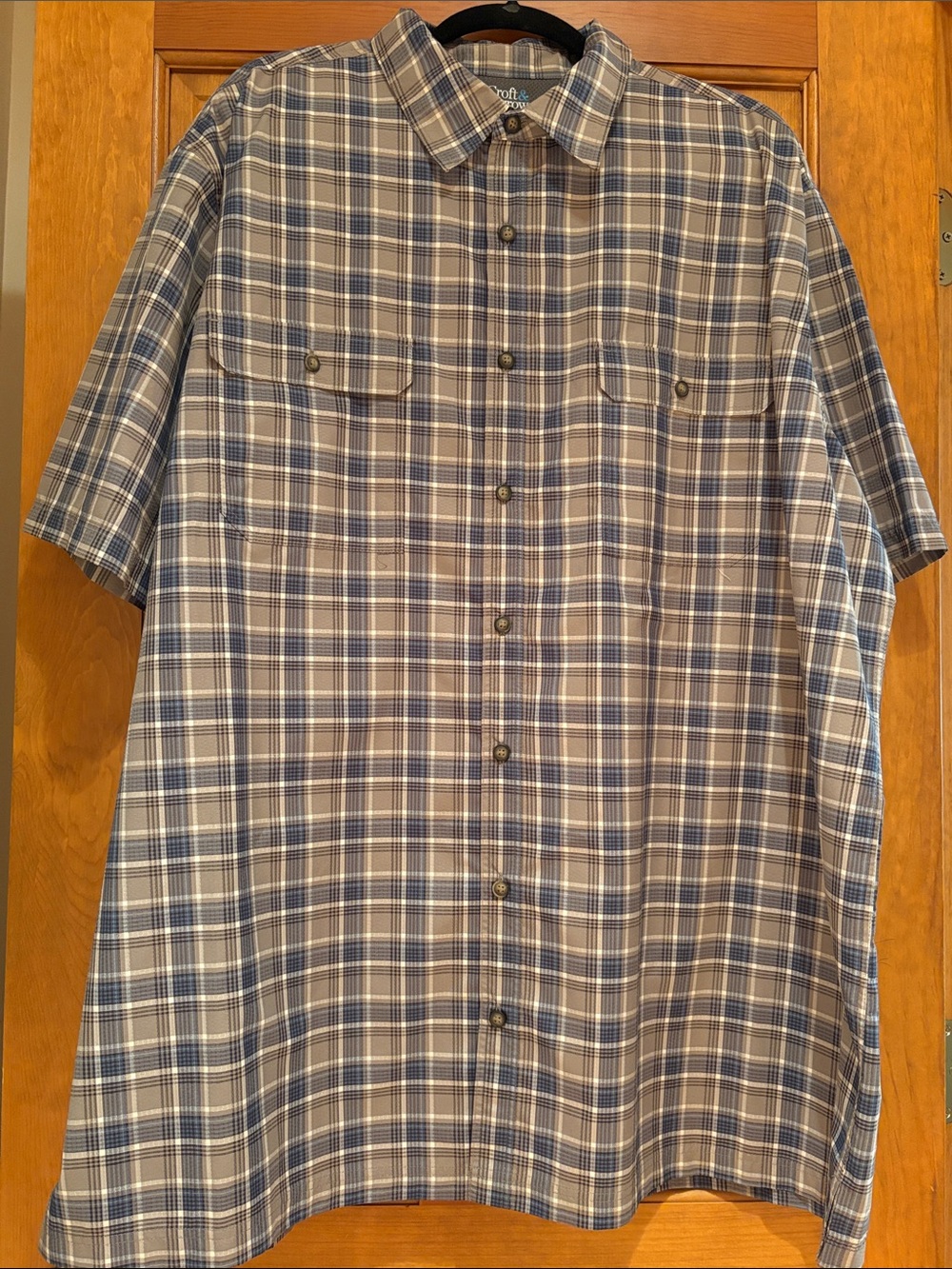Croft & Barrow Short Sleeve Plaid Button-Front Shirt in Blue and Tan